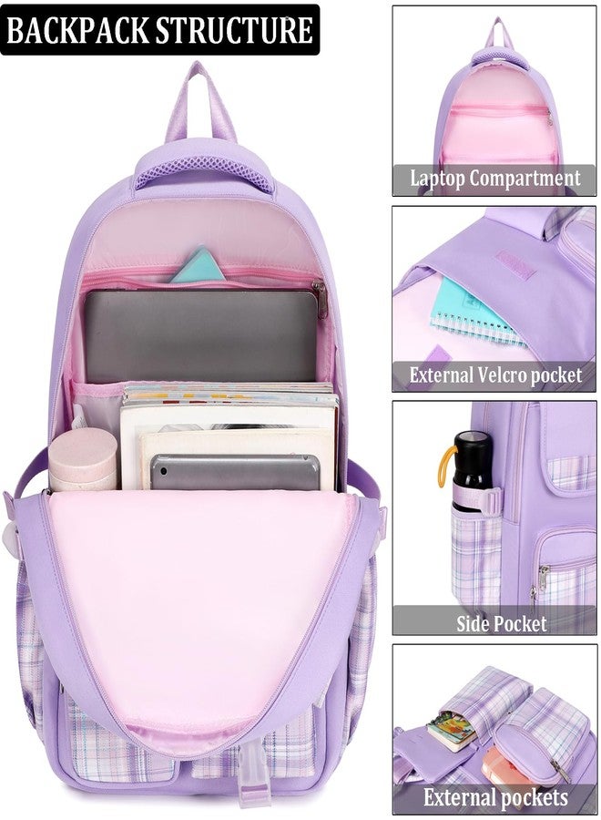 JIANYA Girls Backpack for School Kids Backpack with Lunch Box Elementary School Backpack for Girls, Bow/Purple - Image 4